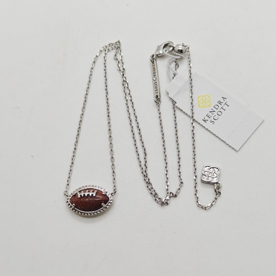 Kendra Scott Football Silver Plated Short Pendant Necklace in Orange Goldstone