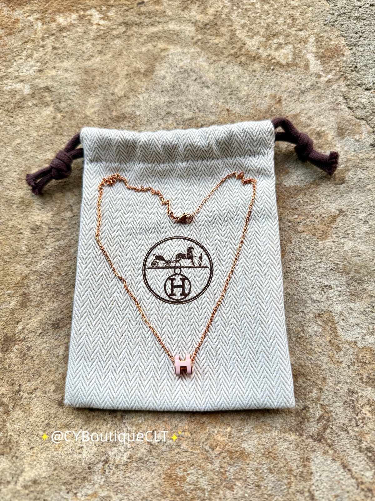 Hermès Mini Pop H Pendant Rose Dragee (Light Pink) w Rose Gold Chain Giftable