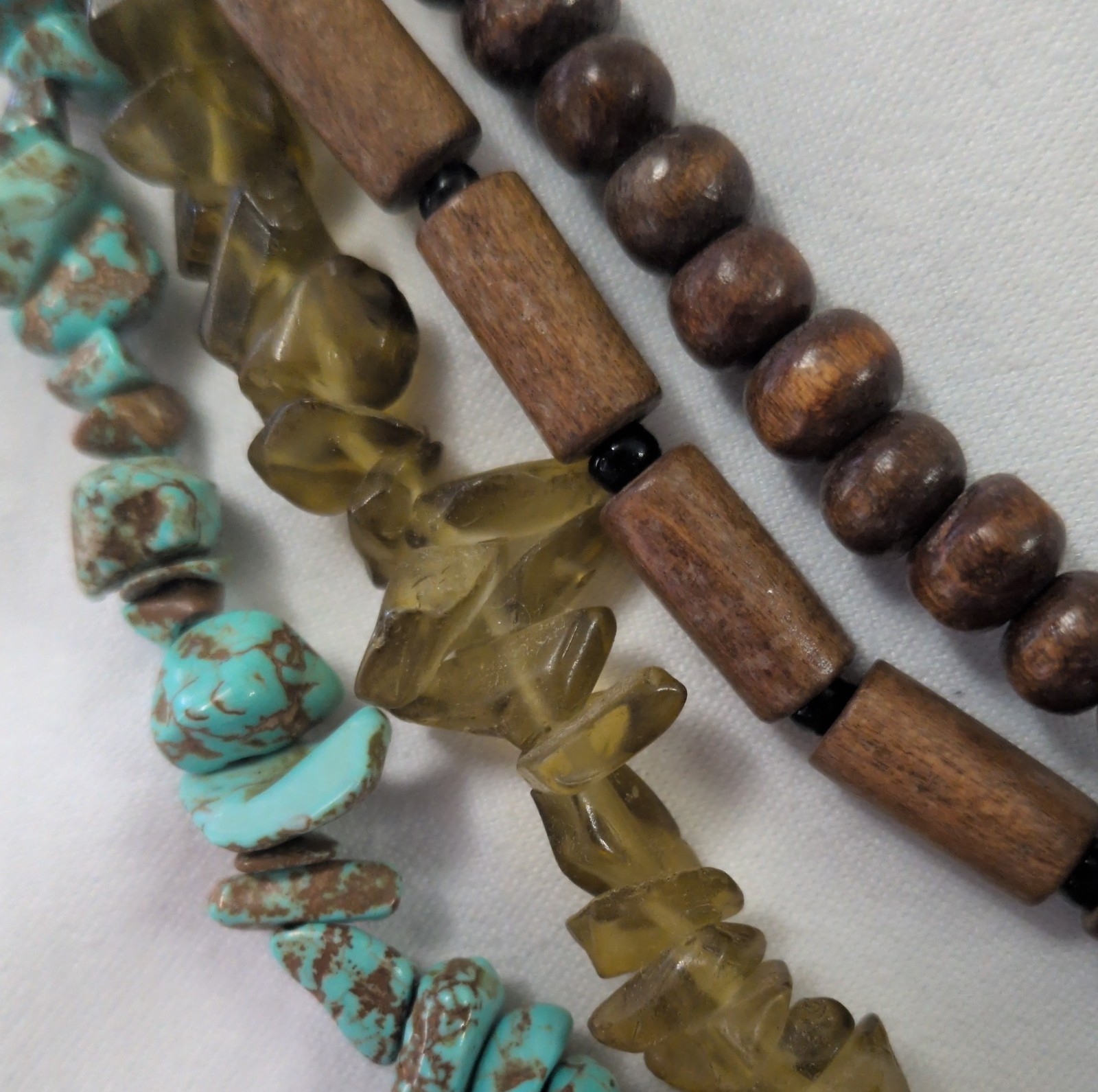 Layered Bohemian Beaded Statement Necklace Turquoise/Citrine/Wood, Lobster Clasp