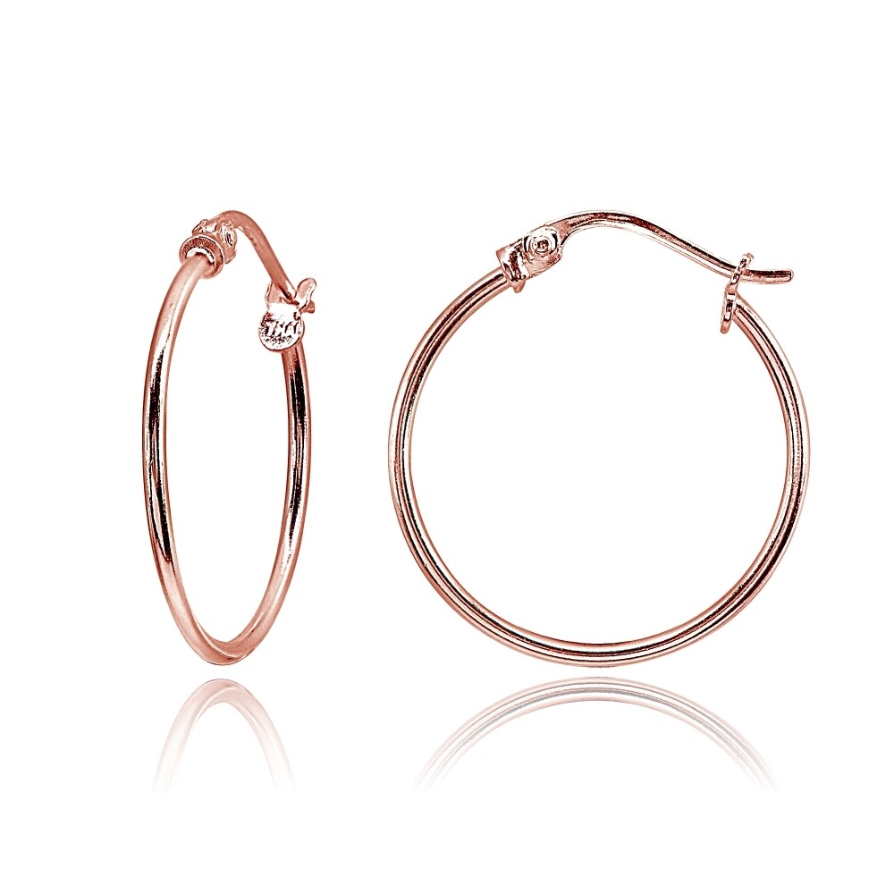 Rose Gold Flash Silver Sm 20mm Polished Round Lightweight Unisex Hoop Earrings