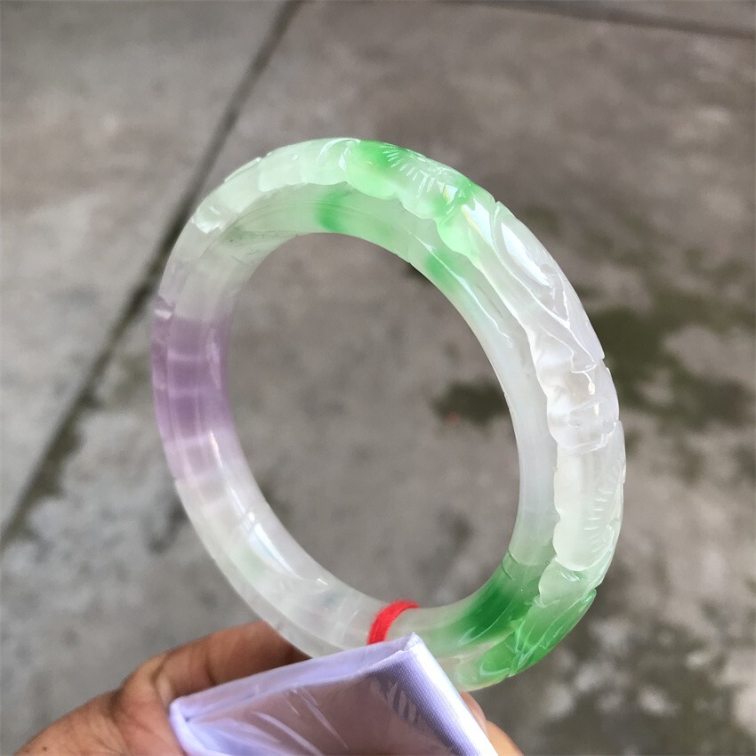 61mm Burma Natural Green Lavender Jadeite Jade Bracelet Emerald Jade Bracelet
