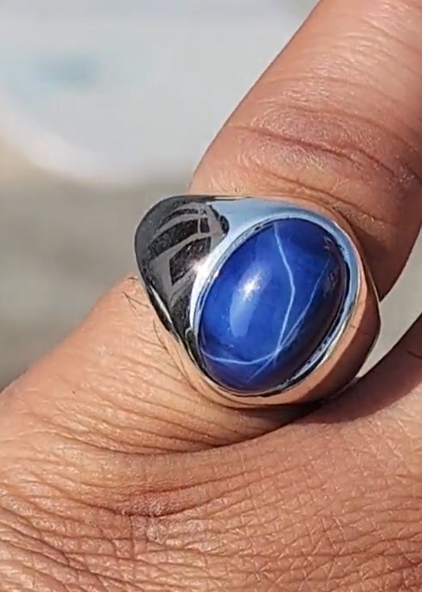 Genuine Blue Lindy Star Sapphire Men’s Ring White Brass Ring Gift Ring For Boys