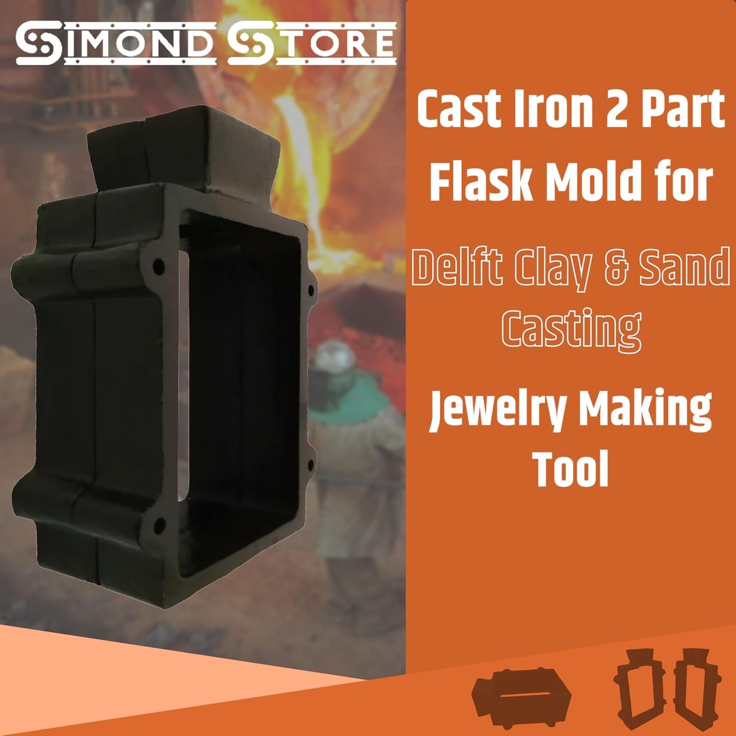 Cast Iron 2-Part Flask Mold Frame for Sand Casting Jewelry Metal Casting Tool