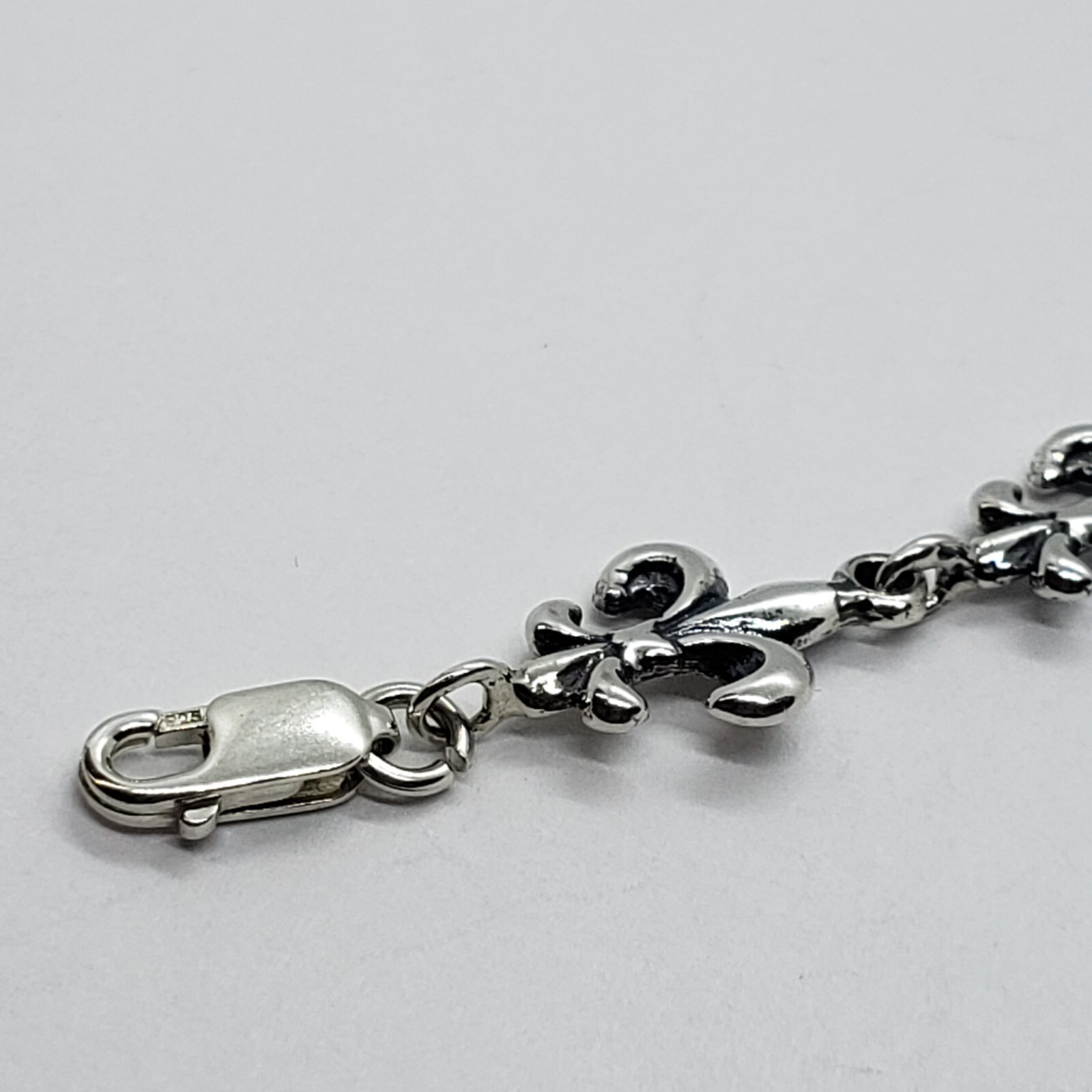 925 Sterling Silver Fleur De Lis French Lily Bracelet Anklet 7.5 inches Long
