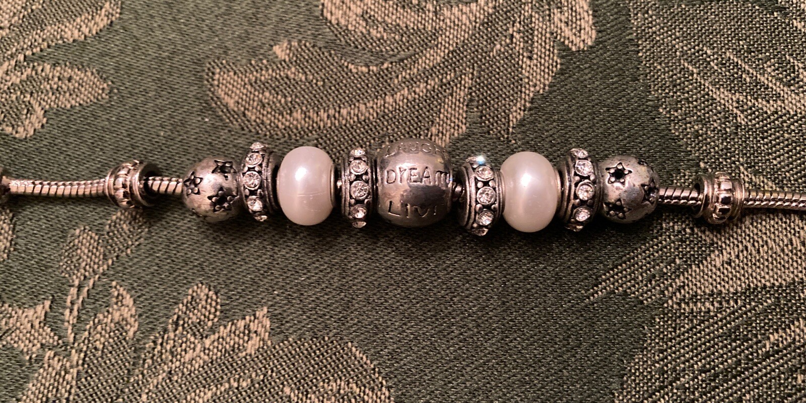 Bella Perlina Live Love Laugh Dream Charm Bracelet Silver Tone Rhinestone Spacer