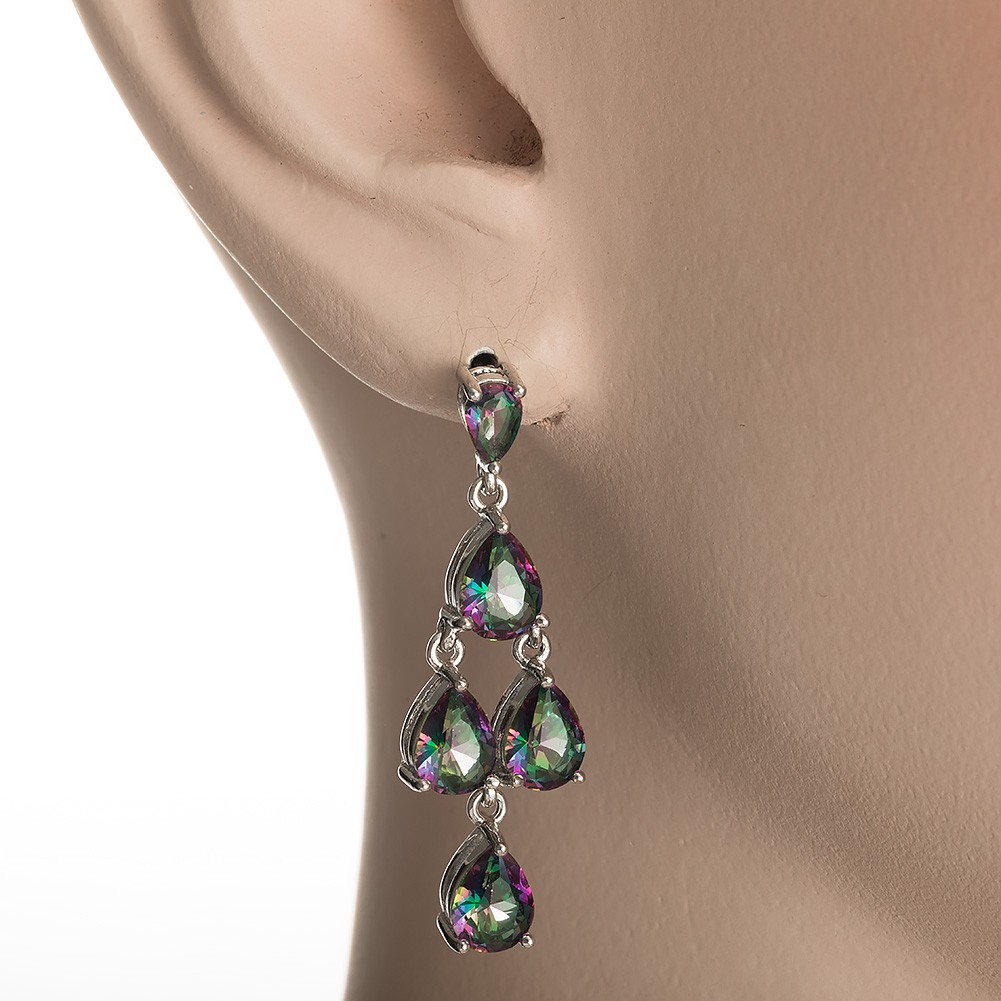 Multi Pear Rainbow Mystic Topaz Silver Jewelry Drop Pierced Earrings