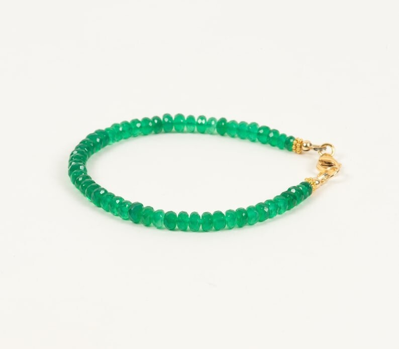 A++ Natural Green Onyx Faceted Rondelle Gemstone Beads Handmade Bracelets 6-8”