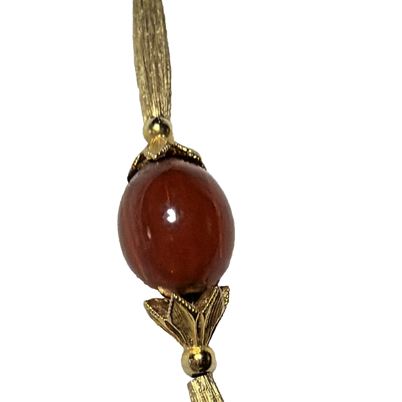 Vintage Carnelian Oval Bead Bar Link Necklace Gold Tone Red 24in Box Closure