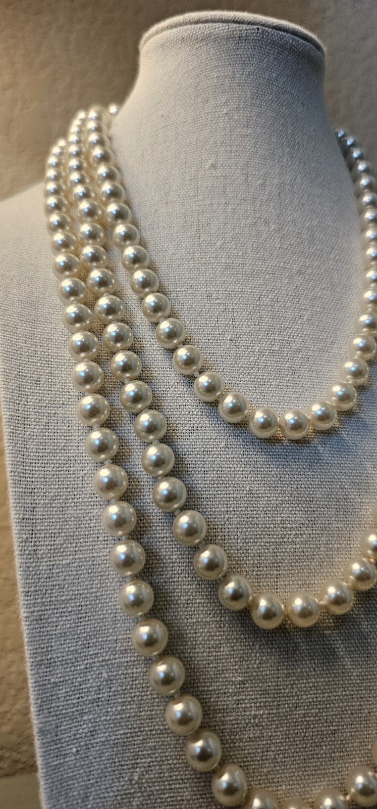 Vintage 8mm Glass Endless Pearl Necklace Hand Knotted Opera Length 60″ 1950-1959
