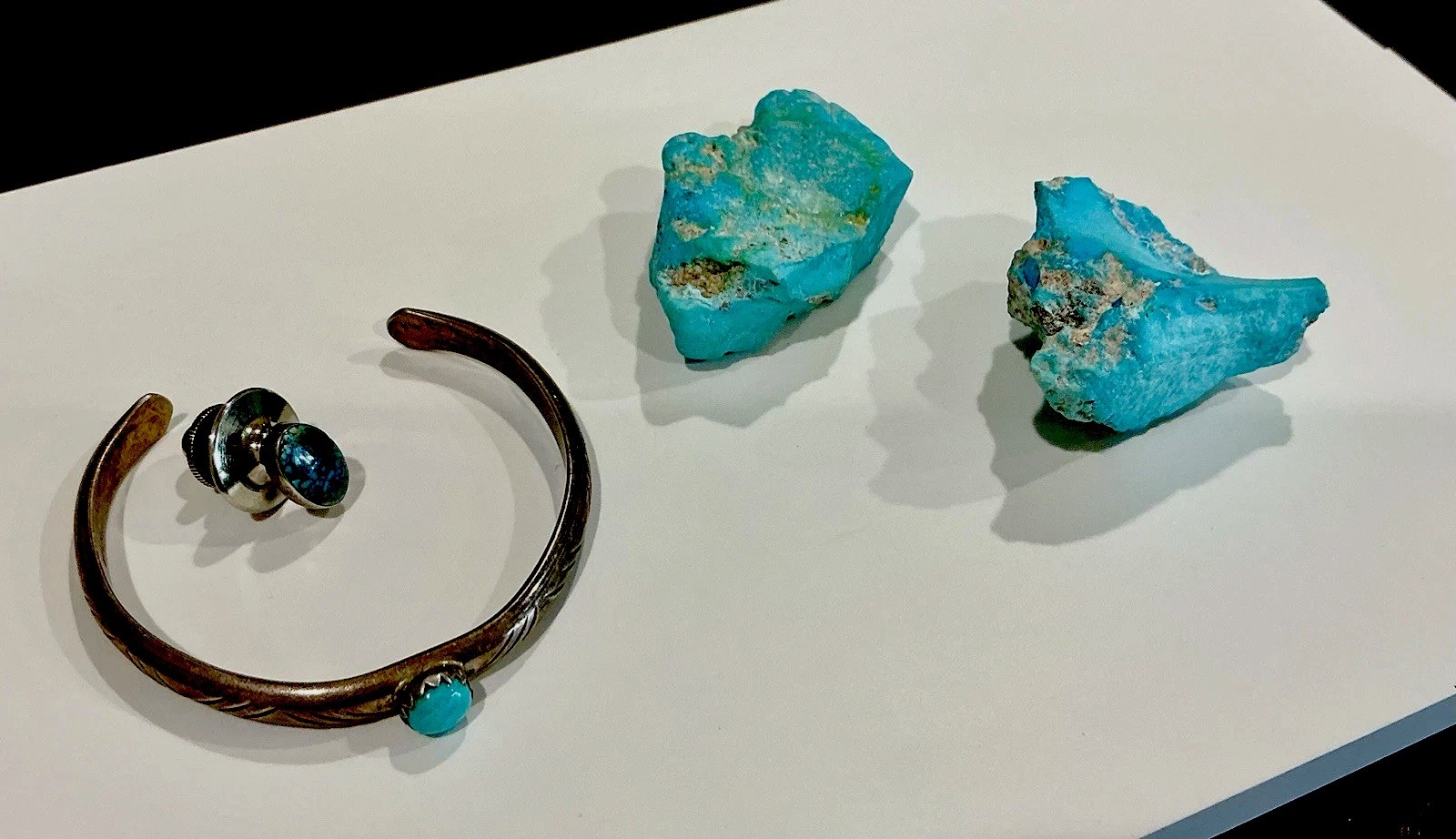 RARE Natural Turquoise LOT 116 Cts Raw Material + Sterling Baby Bracelet + Pin