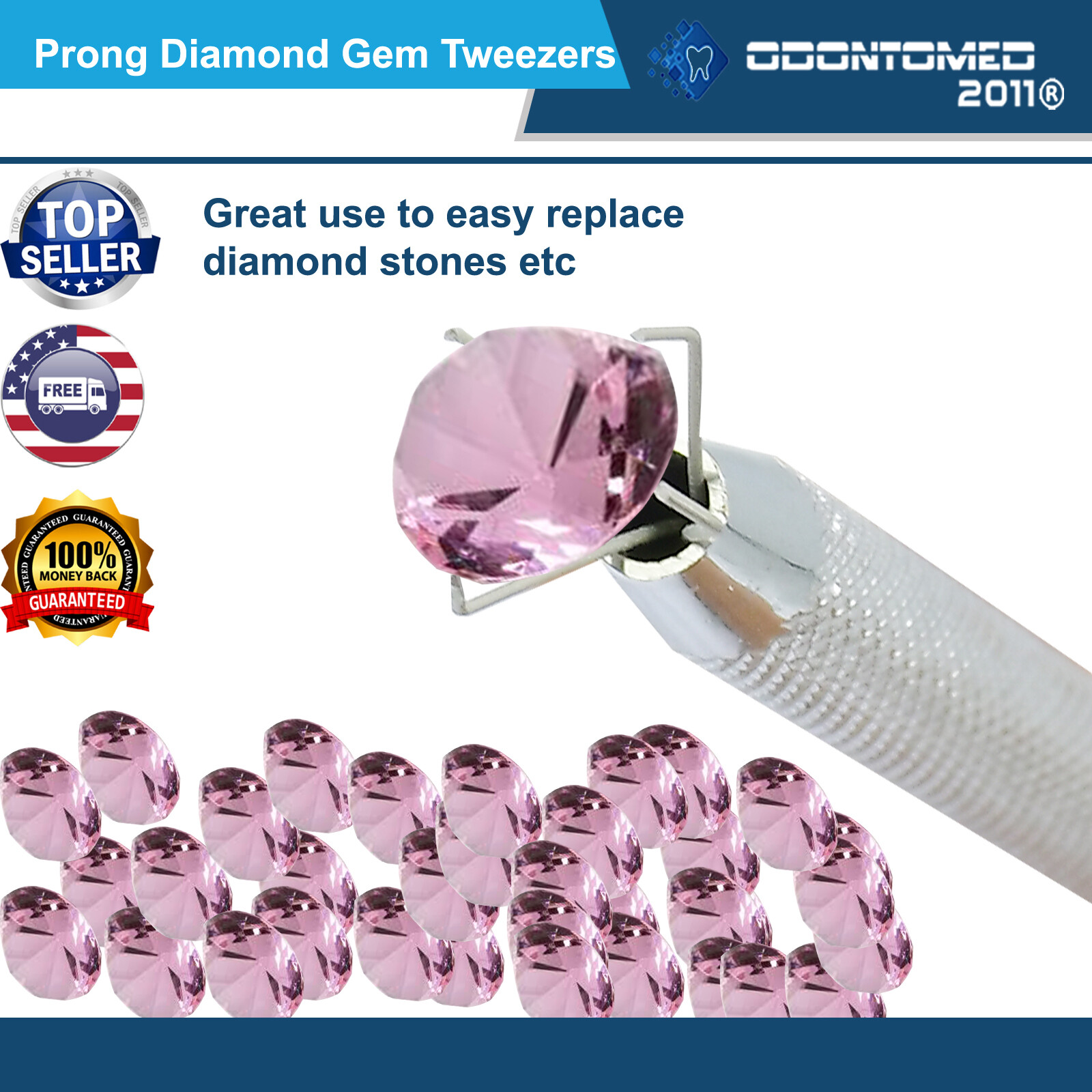 ODM Set Of 3 Pcs Diamond Gem stone 4 Pronged Holder Tweezer Pick up Gem & Beads
