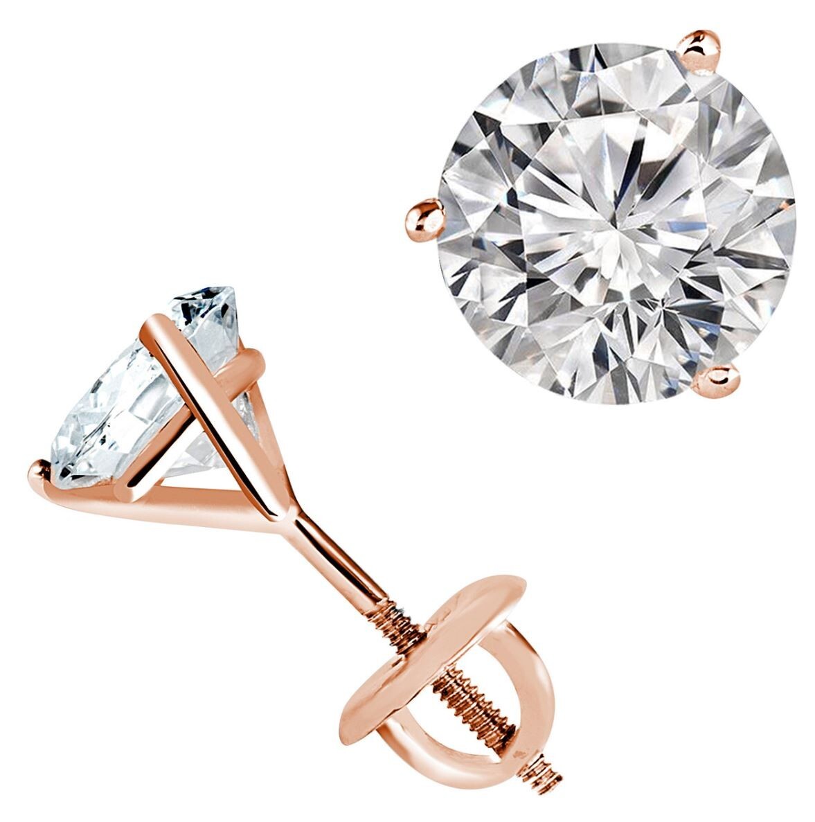 18k Rose Gold Martini Studs Round 0.50 Ct Lab Created Diamond Women’s Earrings
