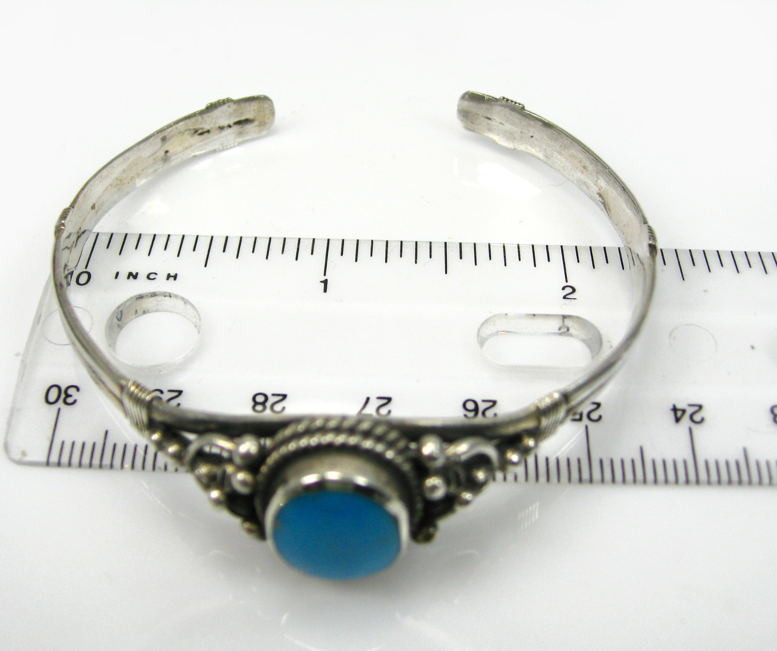 Turquoise Small Flower 925 Sterling Silver Cuff Bracelet (17.0g)
