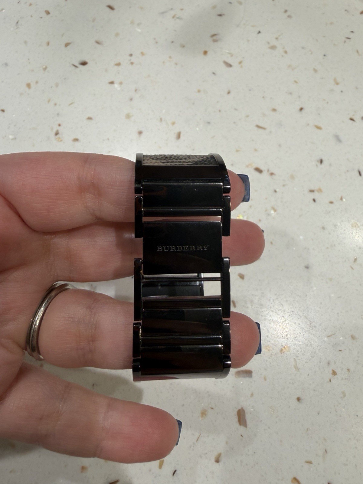 Burberry Cuff Women’s Swiss Made Quartz Rectangular Black Dial Watch Black/Beige