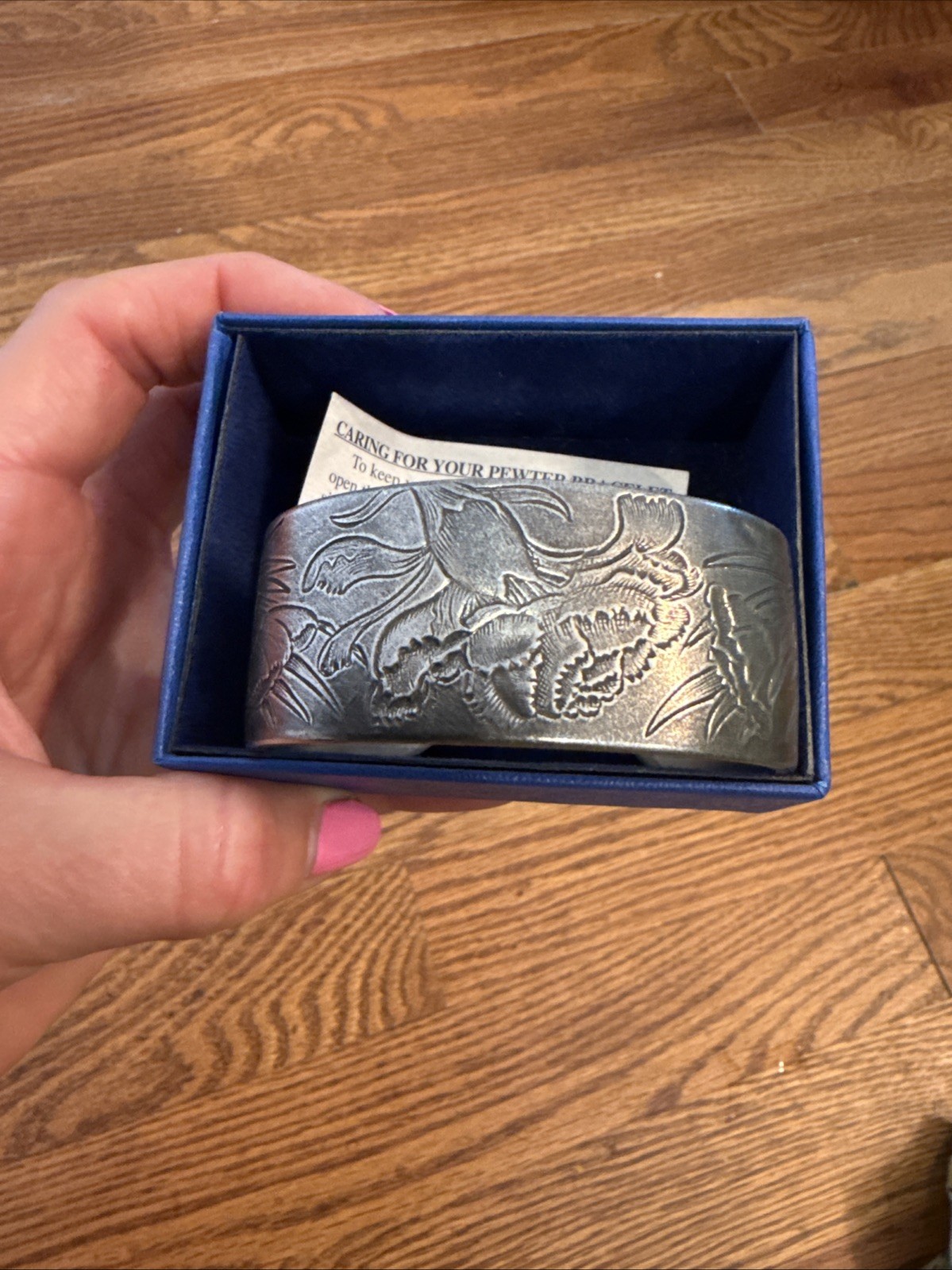 Salisbury Pewter Cuff Bracelet Wide Cuff January Flower of the Month 1 Inch NWOT