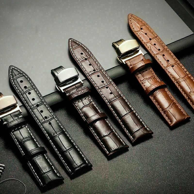 18-24MM Replacement Genuine Leather Watch Band Wrist Strap Kit Butterfly Buckle