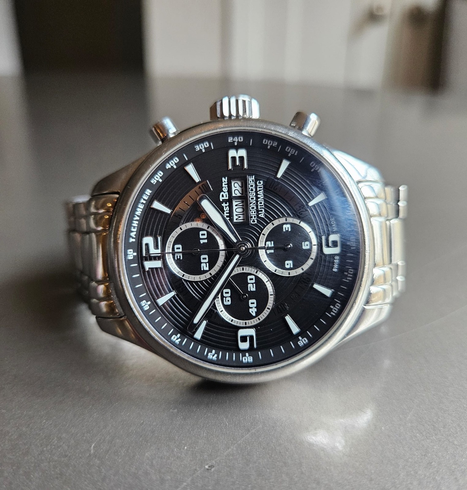 Ernst Benz Chronoscope Contemporary Day-Date Chronograph w/ Integrated Bracelet!