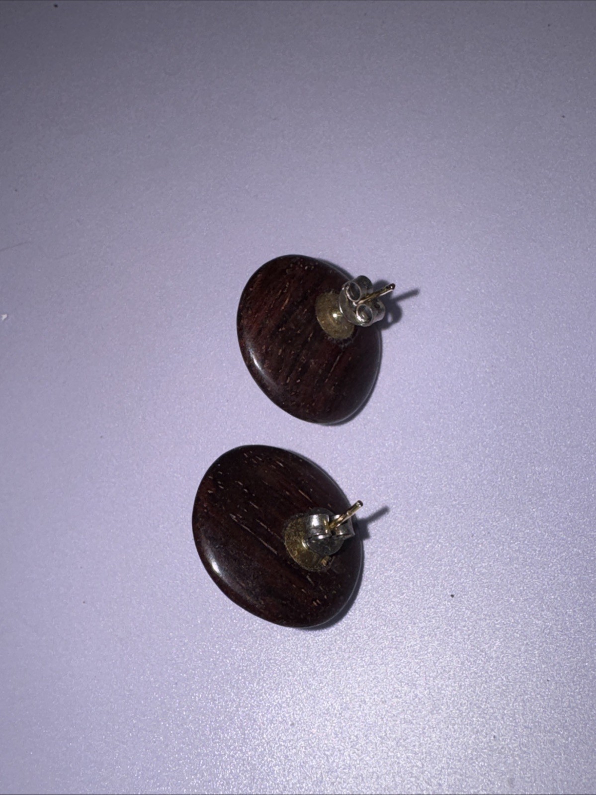 Vintage Carved Wood Button Stud Earrings Dark Brown Boho Natural Grain 70s 80s
