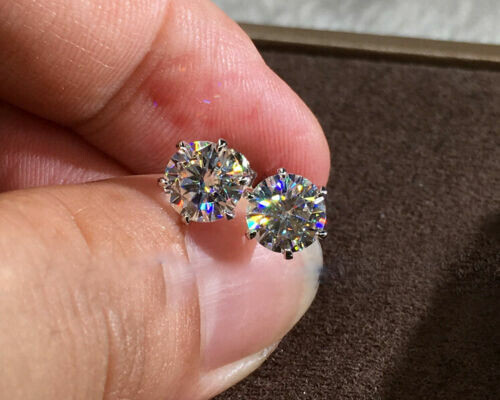 Lab-Created 2Ct Round Moissanite Solitaire Stud Earrings 14K White Gold Plated