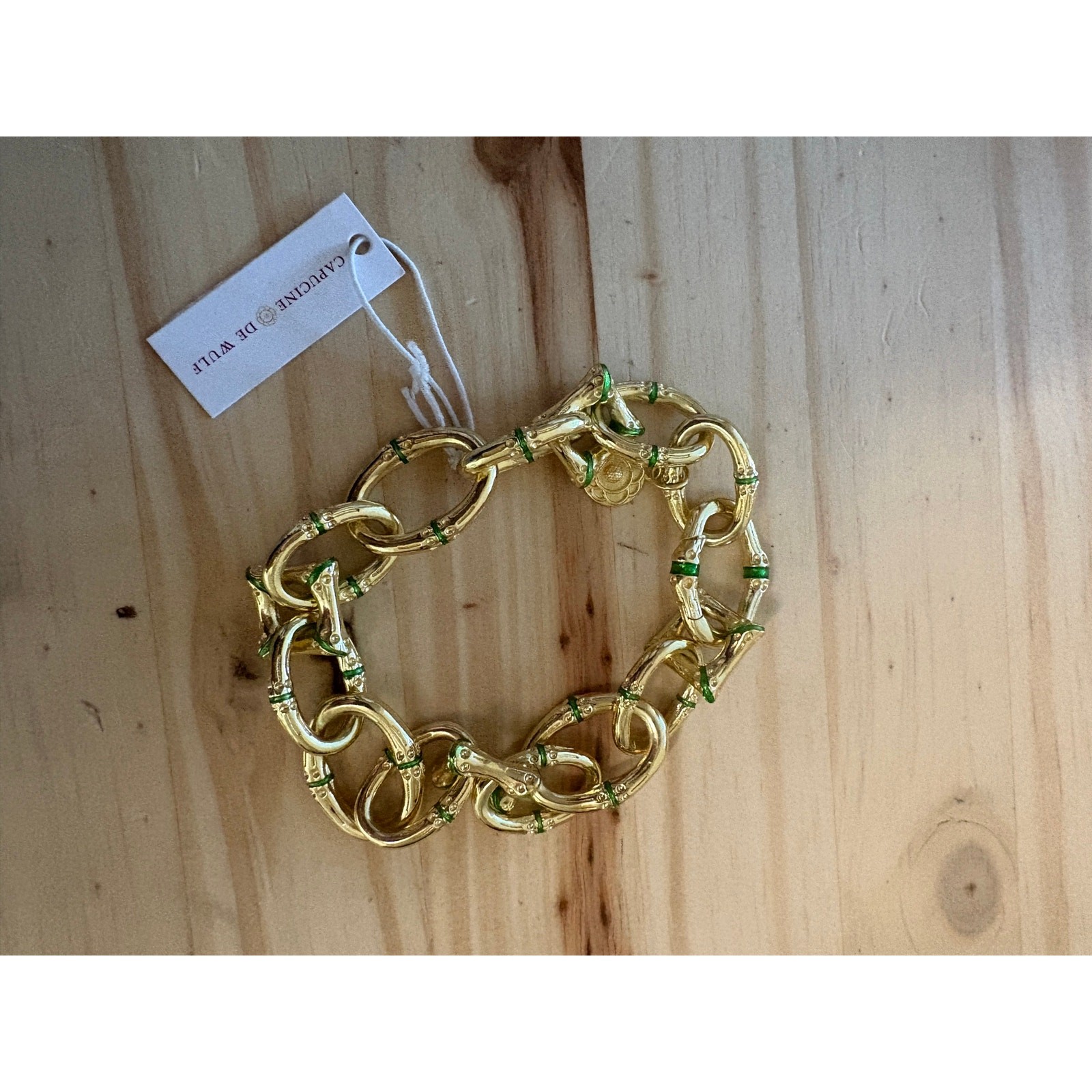 Capucine De Wulf Bangkok Bamboo Link Bracelet Gold Green Enamel Chain