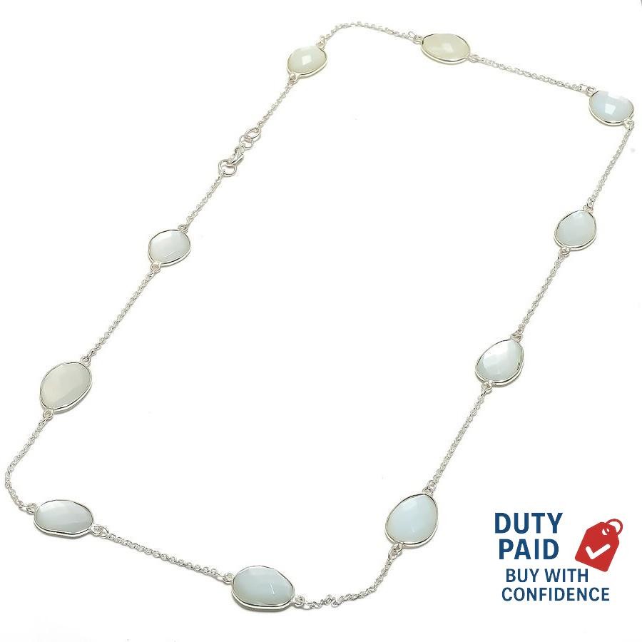 Natural Rainbow Moonstone Silver Plated Bezel Set Chian Wedding Necklace Jewelry