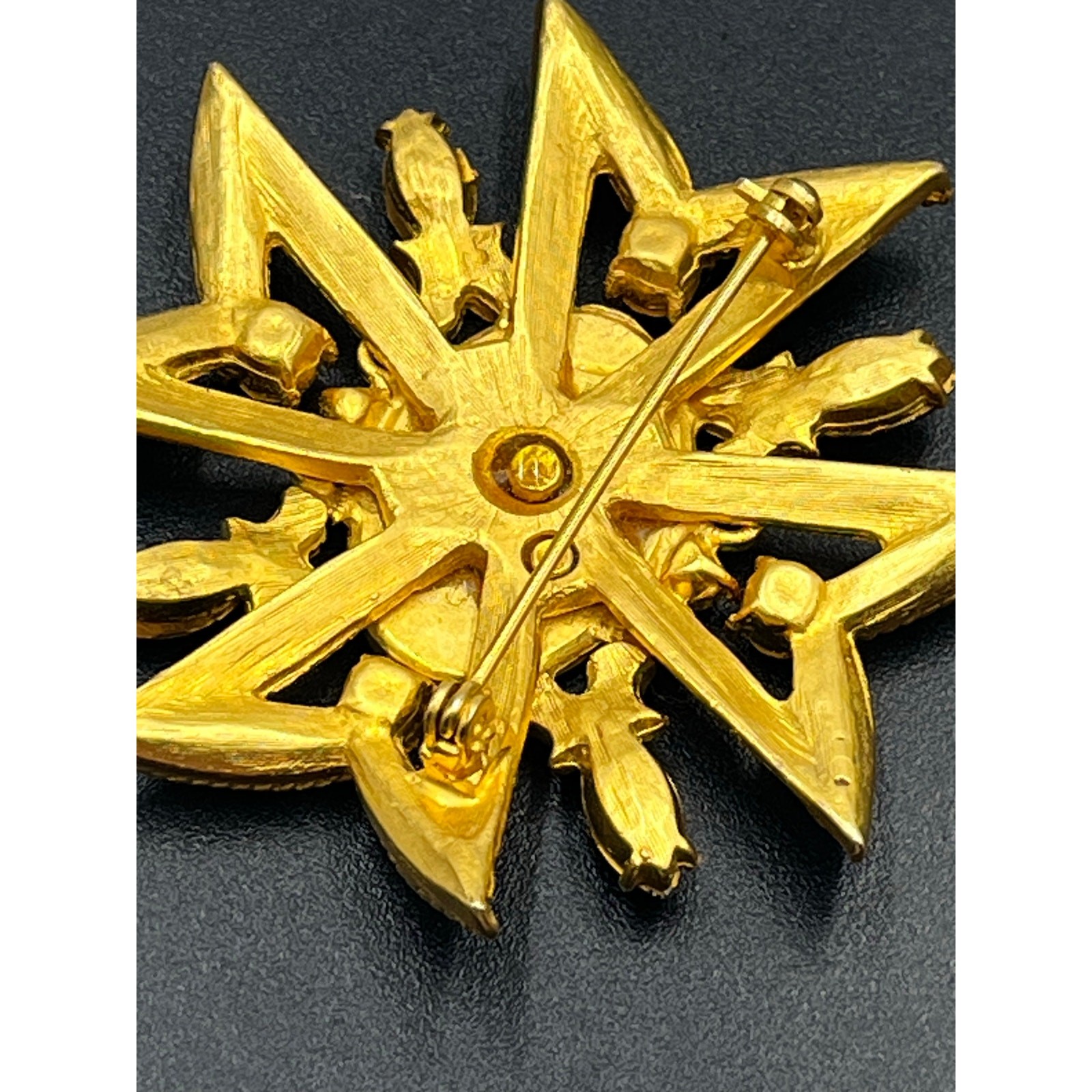 Russian Maltese Cross Red Rhinestone Black Enamel Pearl Crown Eagle Brooch