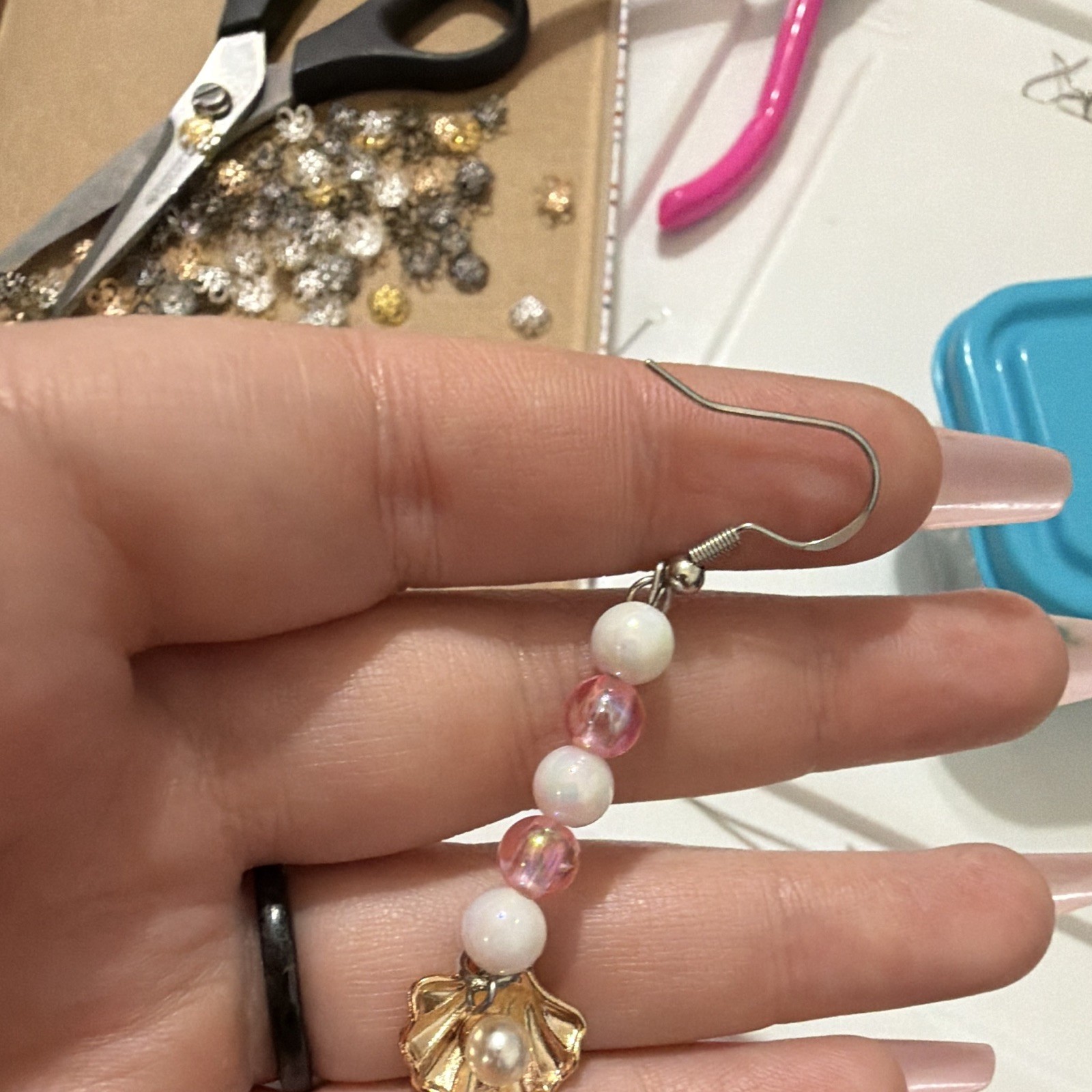 Dangle/Drop Beaded Earrings Hook Closure Pink White Imitation Pearl Shell