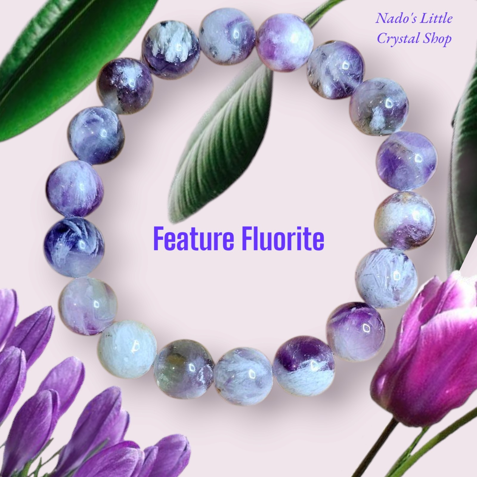 Feather Fluorite Natural Crystal Bracelet 11.8mm