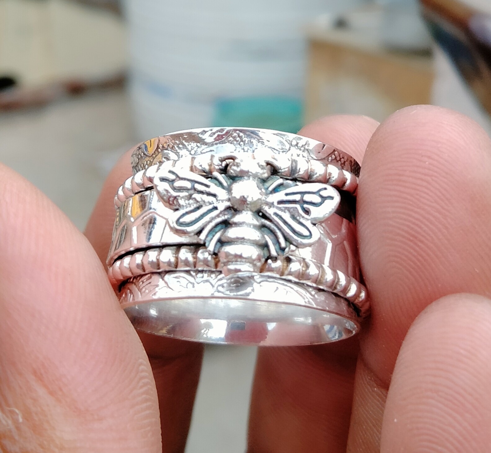 925 Sterling Silver Band& Spinner Meditation Ring Handmade Ring All Size-U-79