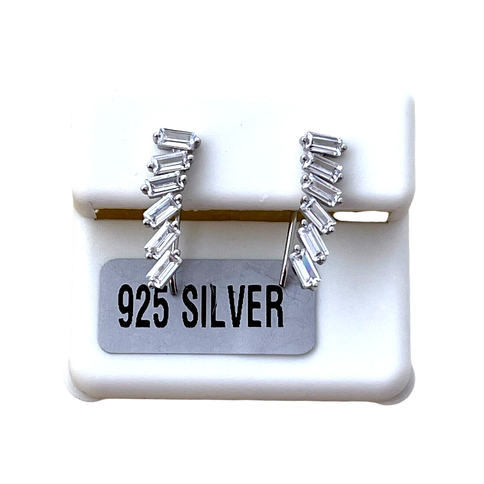 Earrings Sterling Silver .925 Emerald Cut Cubic Zirconia CZ Hook Pierced Earwire