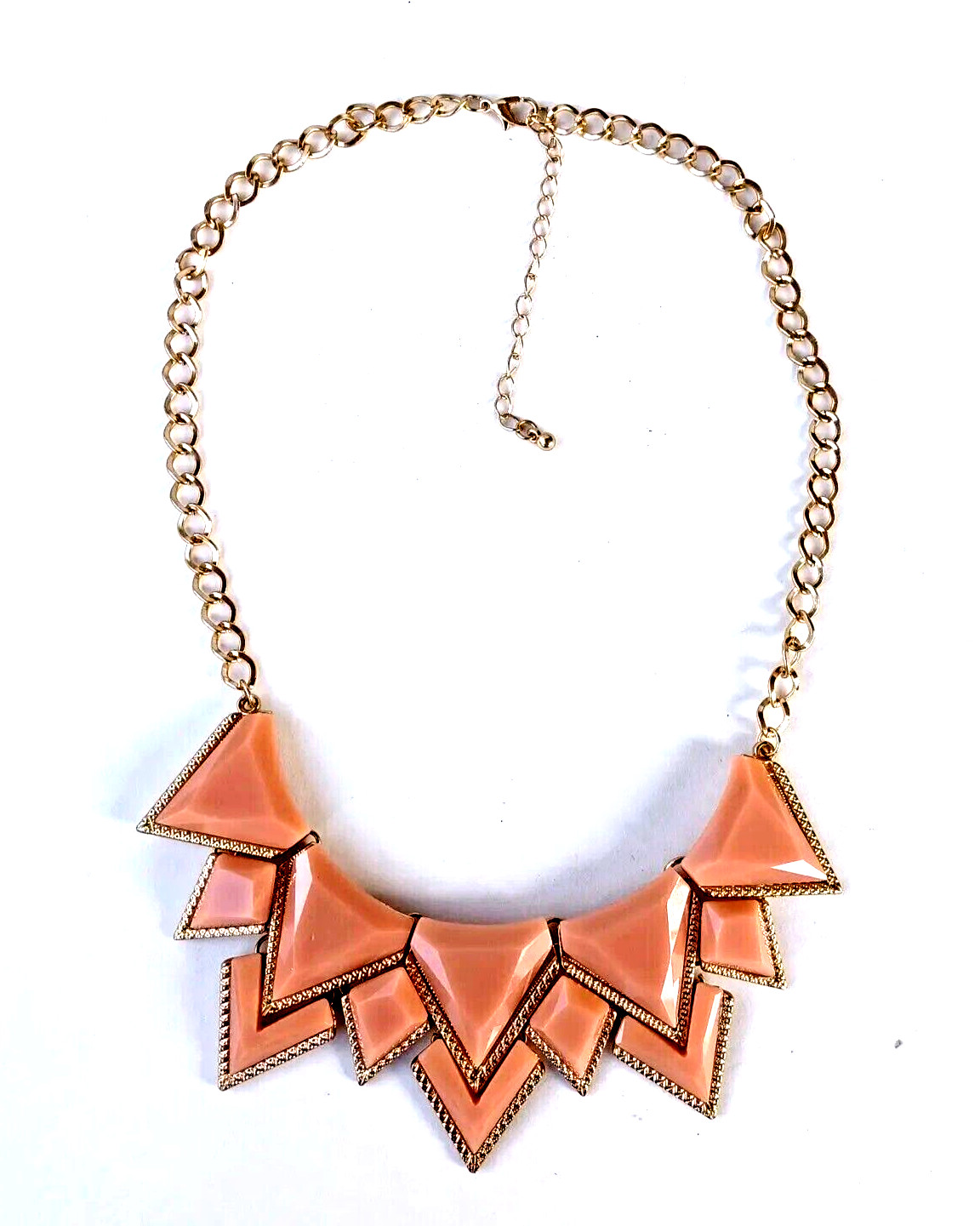 Necklace Statement Choker Geometric Art Deco Peachy Pink Gold Tone Vintage