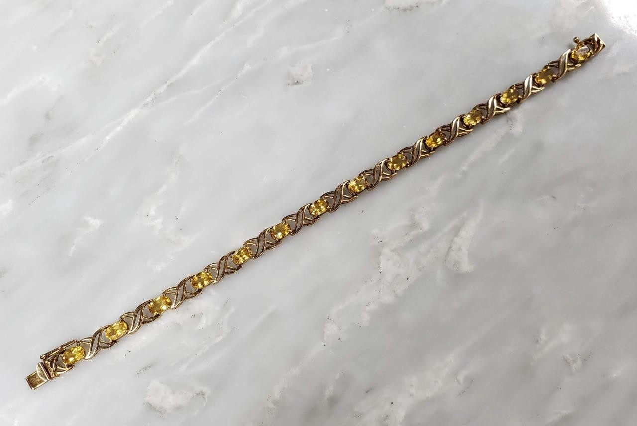 Yellow Stone / 10K Solid Yellow Gold Tennis Link Bracelet ~ 8.8grams ~ CS-2027