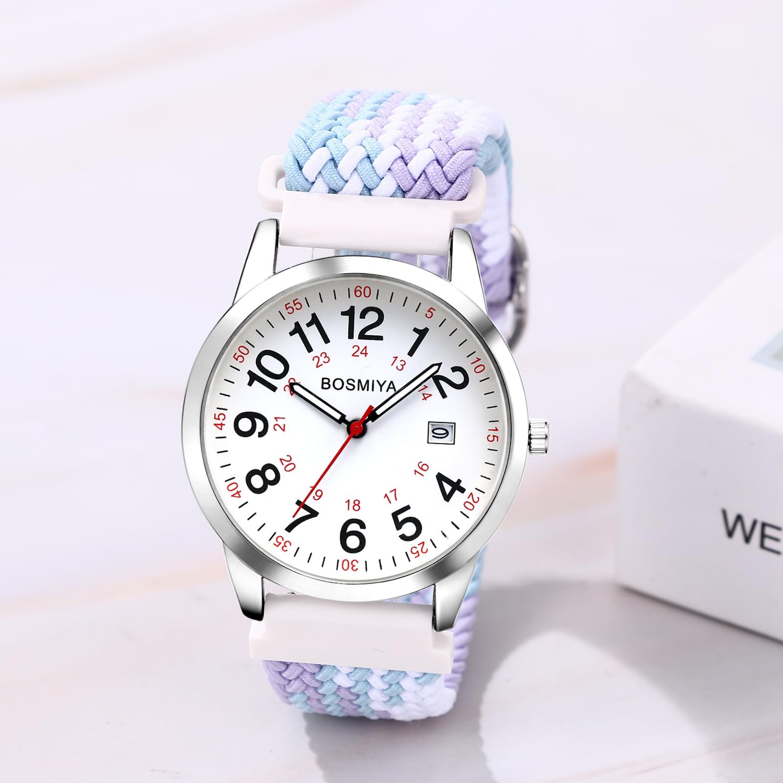 Lancardo Braided Elastic Strap Watch Analog Quartz 24Hour Adjustable White Pu…