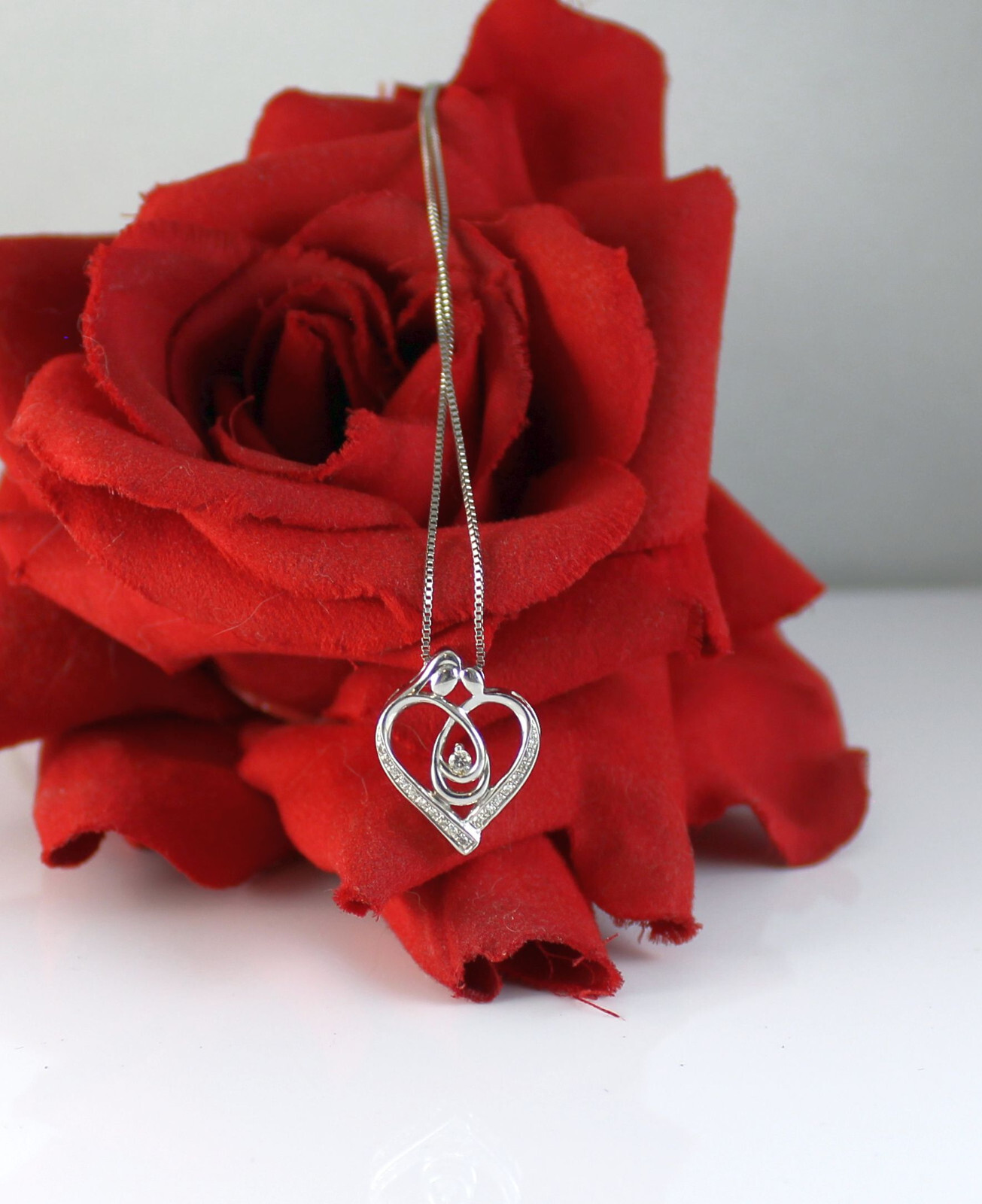 Sterling Silver KSJ Diamond Mother & Child Heart 3.89g 20″ Necklace CAT RESCUE