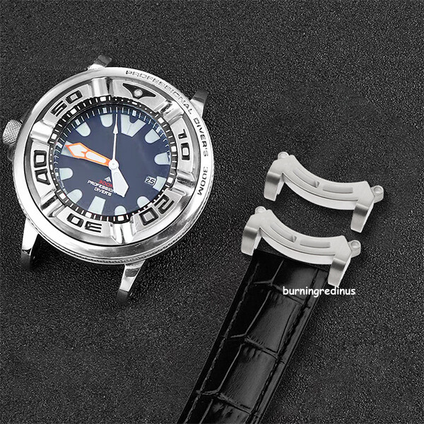 For Citizen Eco-Drive Promaster BJ8050-08 24mm Leather Watch Band+Silver Adapter