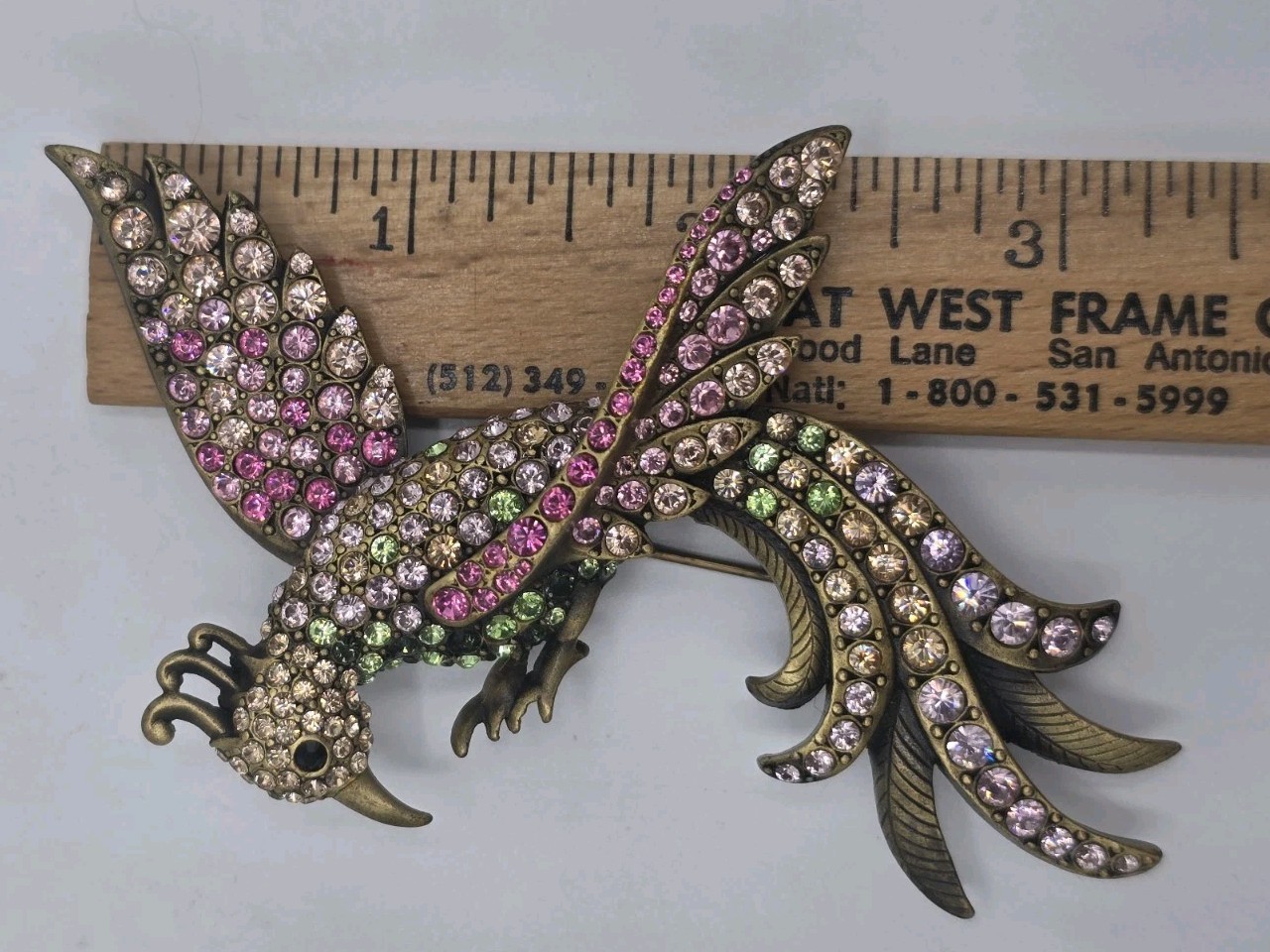 Jay Strongwater Bird of Paradise Brooch Pin Austrian Crystals Amethyst Pink