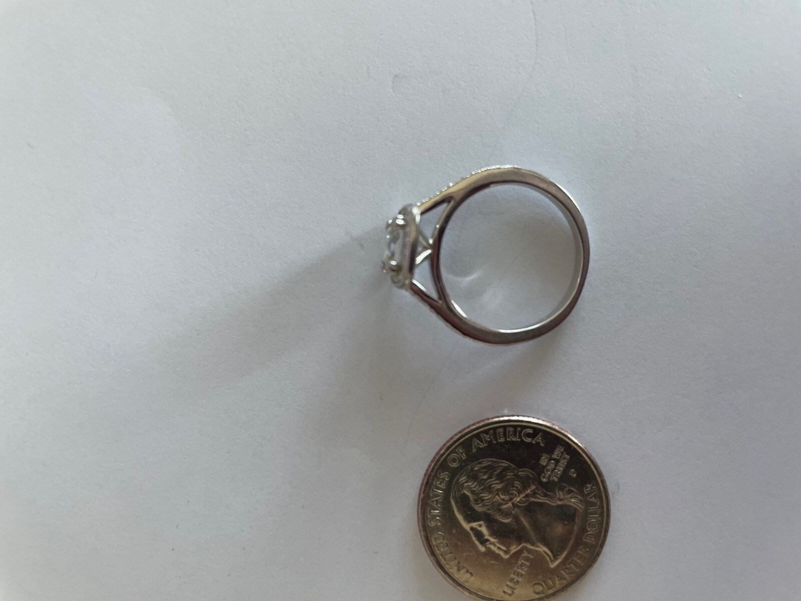 Silver Tone Crystal Cushion Cut Cocktail Ring, Size 7, very good condition