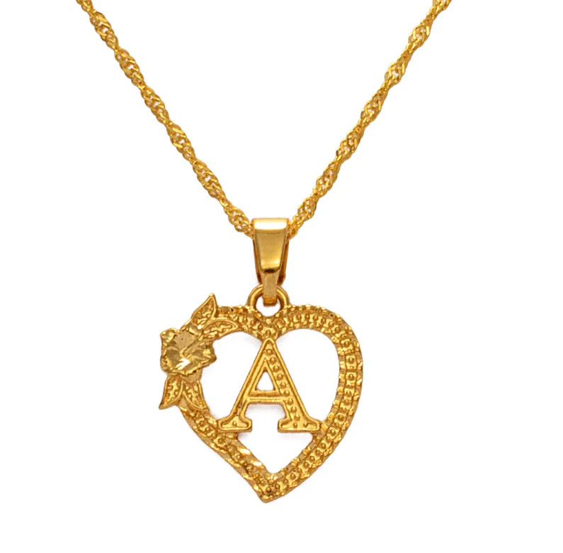 Initial Heart Flower Pendant Necklace