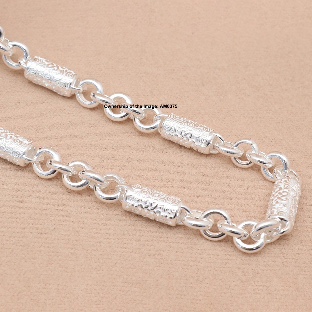 Real S999 Fine Silver Necklace 6.8mm Cloudy Tube and Rolo Link Chain Dragon Head