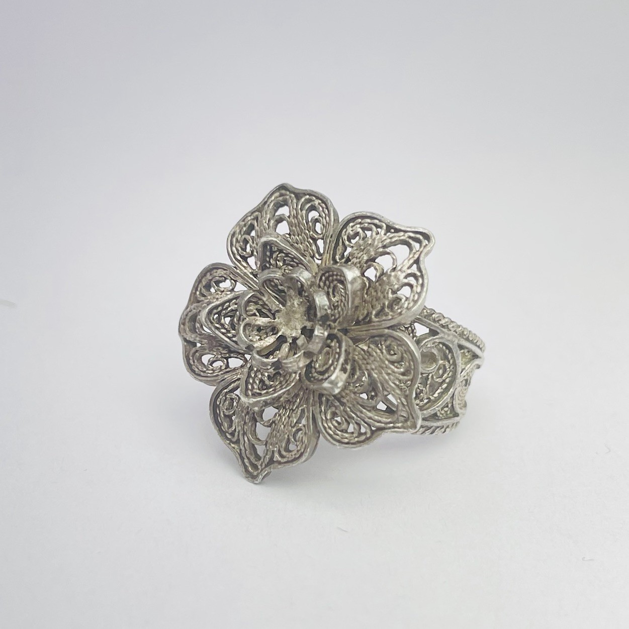 DGS Turkey Blooming Flower Filigree Design Sterling Silver Ring Size 6 (7.83g)