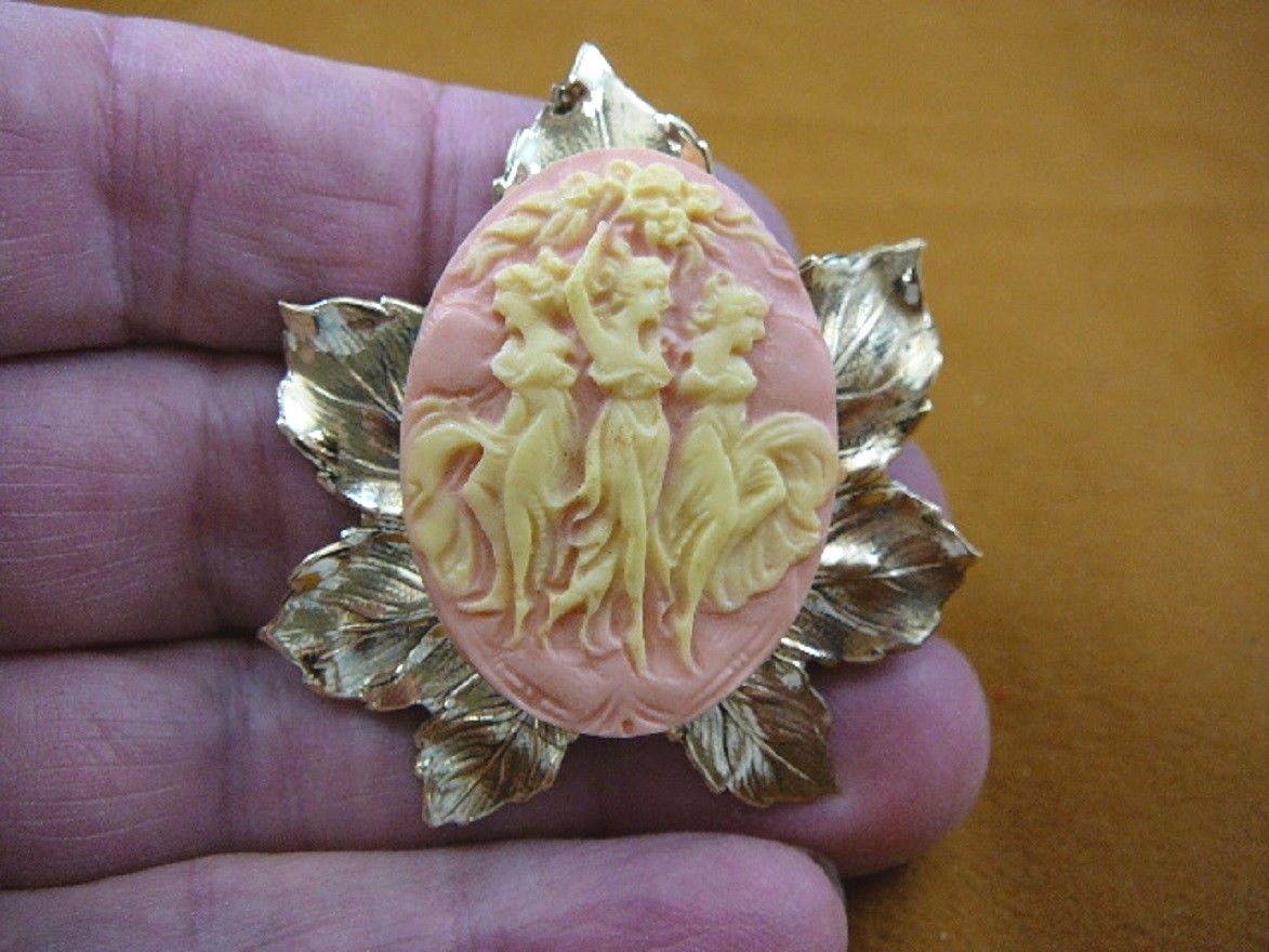 (CM36-2) THREE MUSES Graces Faith Hope Charity ladies pink CAMEO pendant JEWELRY