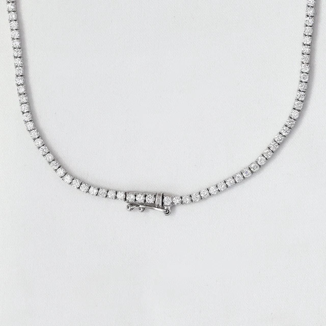 7.7 Ct Round & Pear Cut Moissanite Tennis 18″ Necklace 14K White Gold Pleated