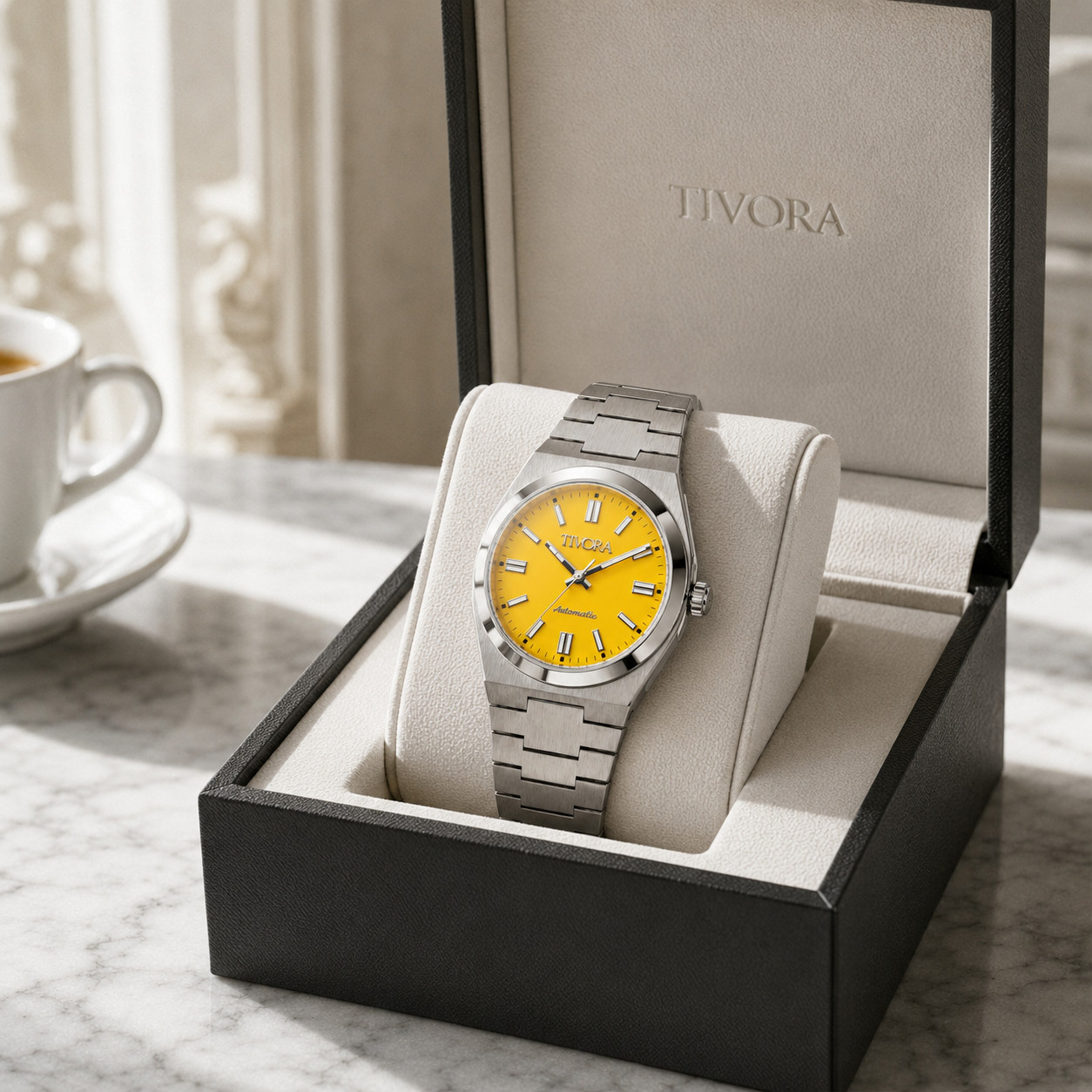 TÍVORÁ Échelon Argent Steel Yellow Dial – Custom Branded Automatic Watch