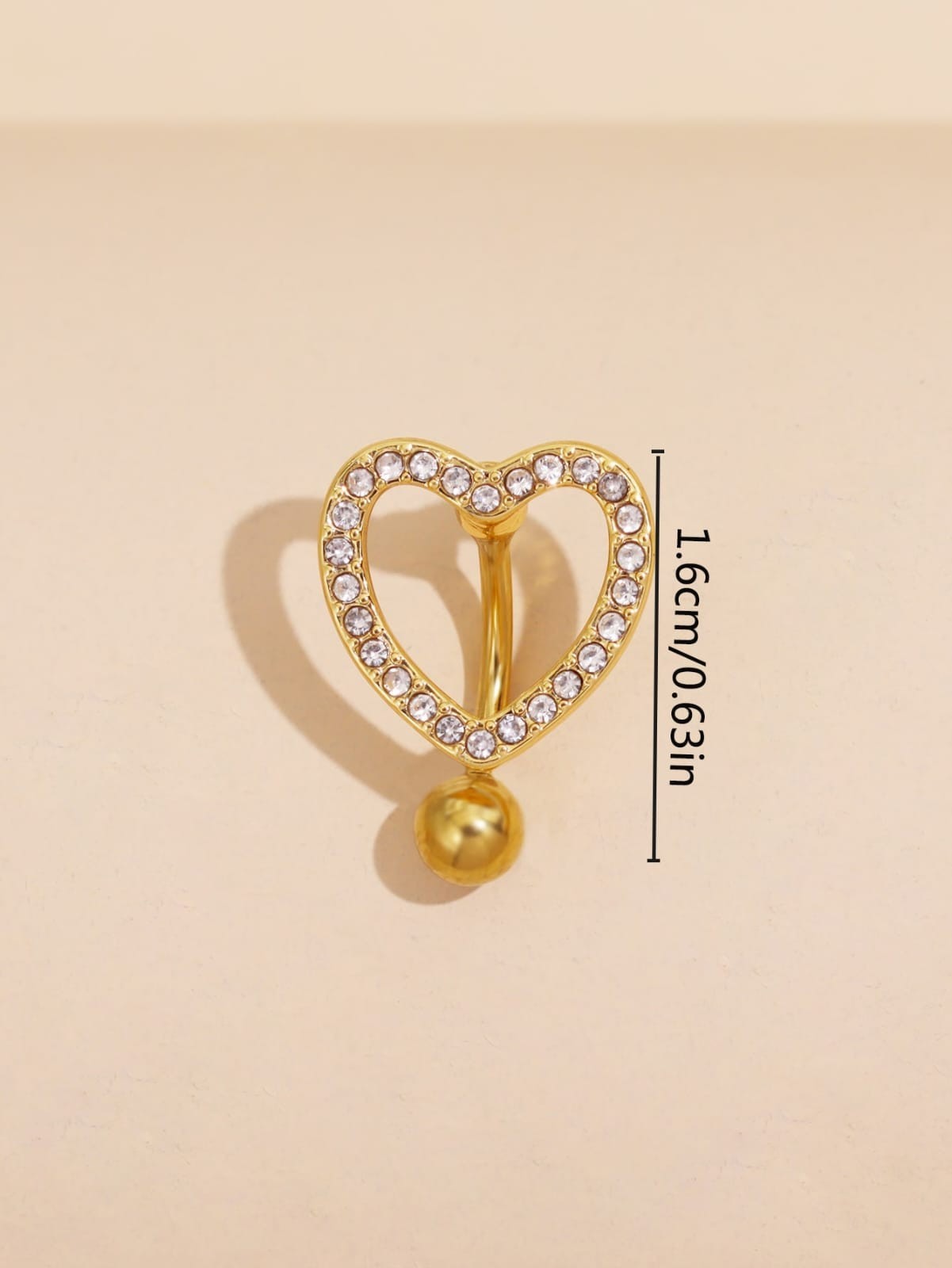Heart Belly Button Ring Gold Tone Cubic Zirconia Navel Bar Body Piercing Jewelry
