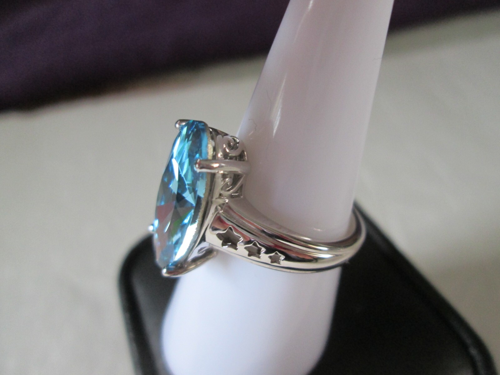 Aquamarine Crystal from Swarovski Platinum over Sterling Ring (Sz 7) 4.41 cts