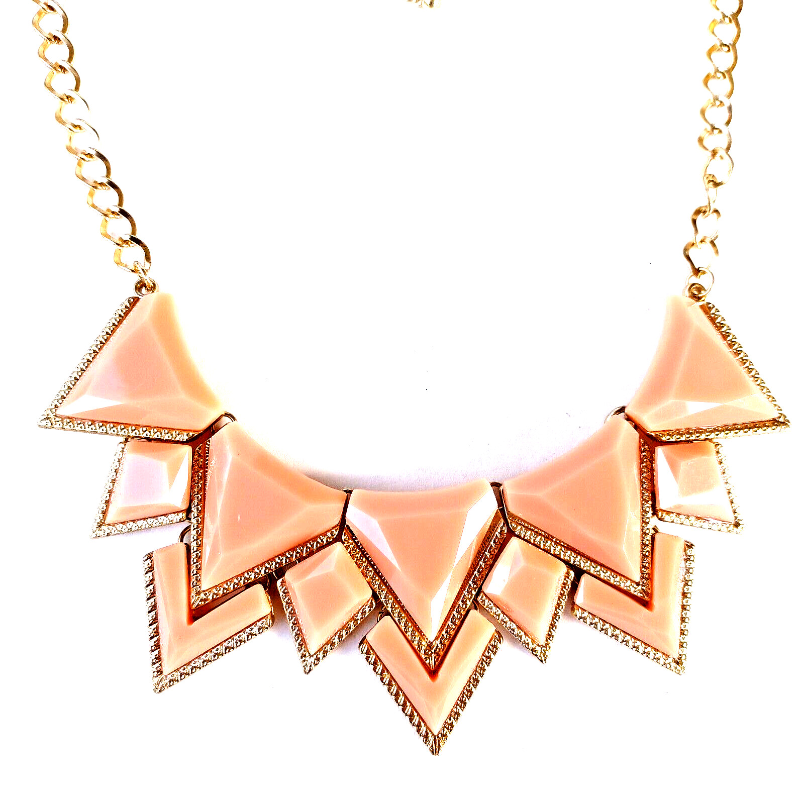 Necklace Statement Choker Geometric Art Deco Peachy Pink Gold Tone Vintage