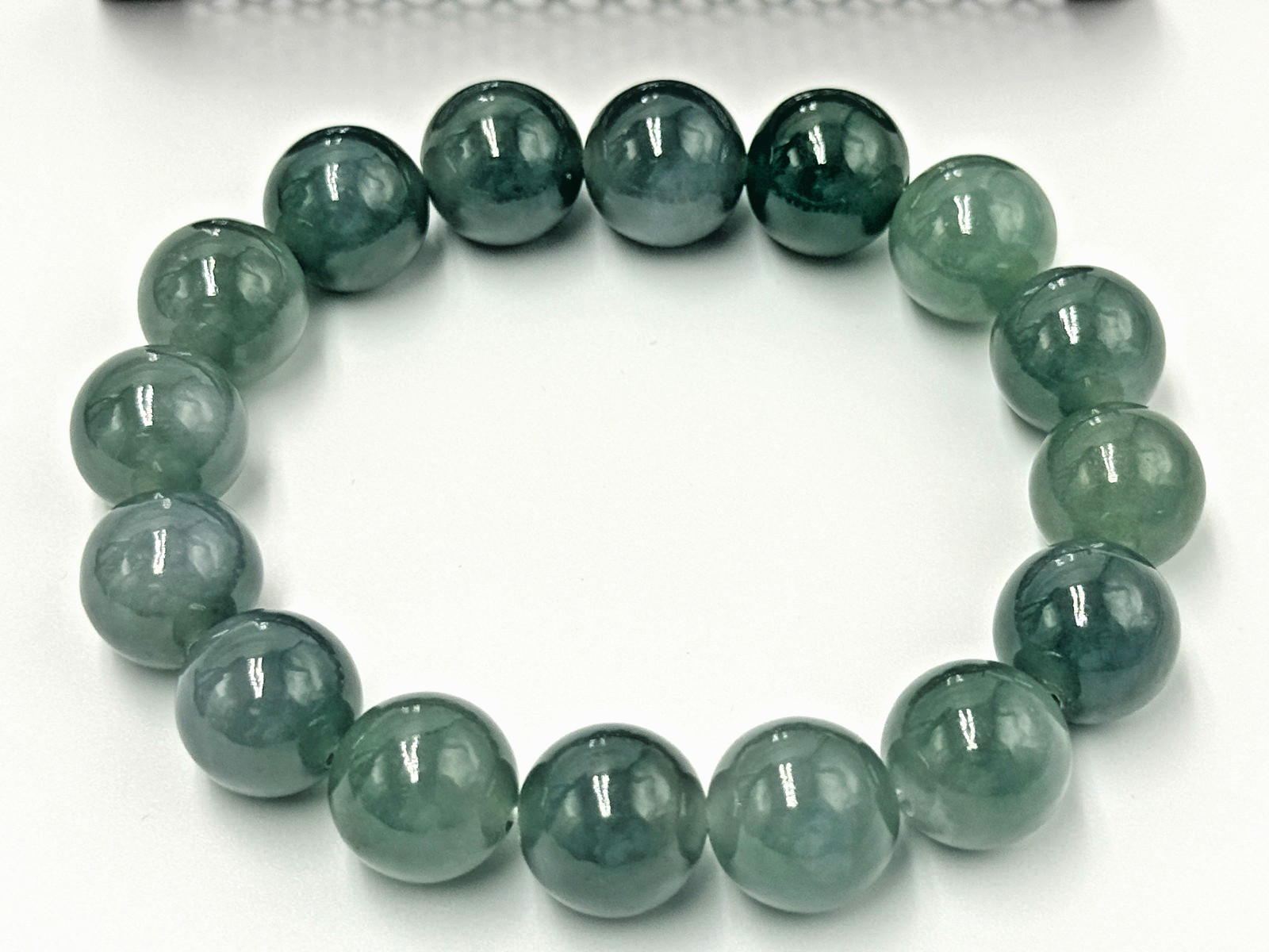 Certified Natural Grade A Jadeite Jade Beaded Bracelet Green 13.7 mm #500666