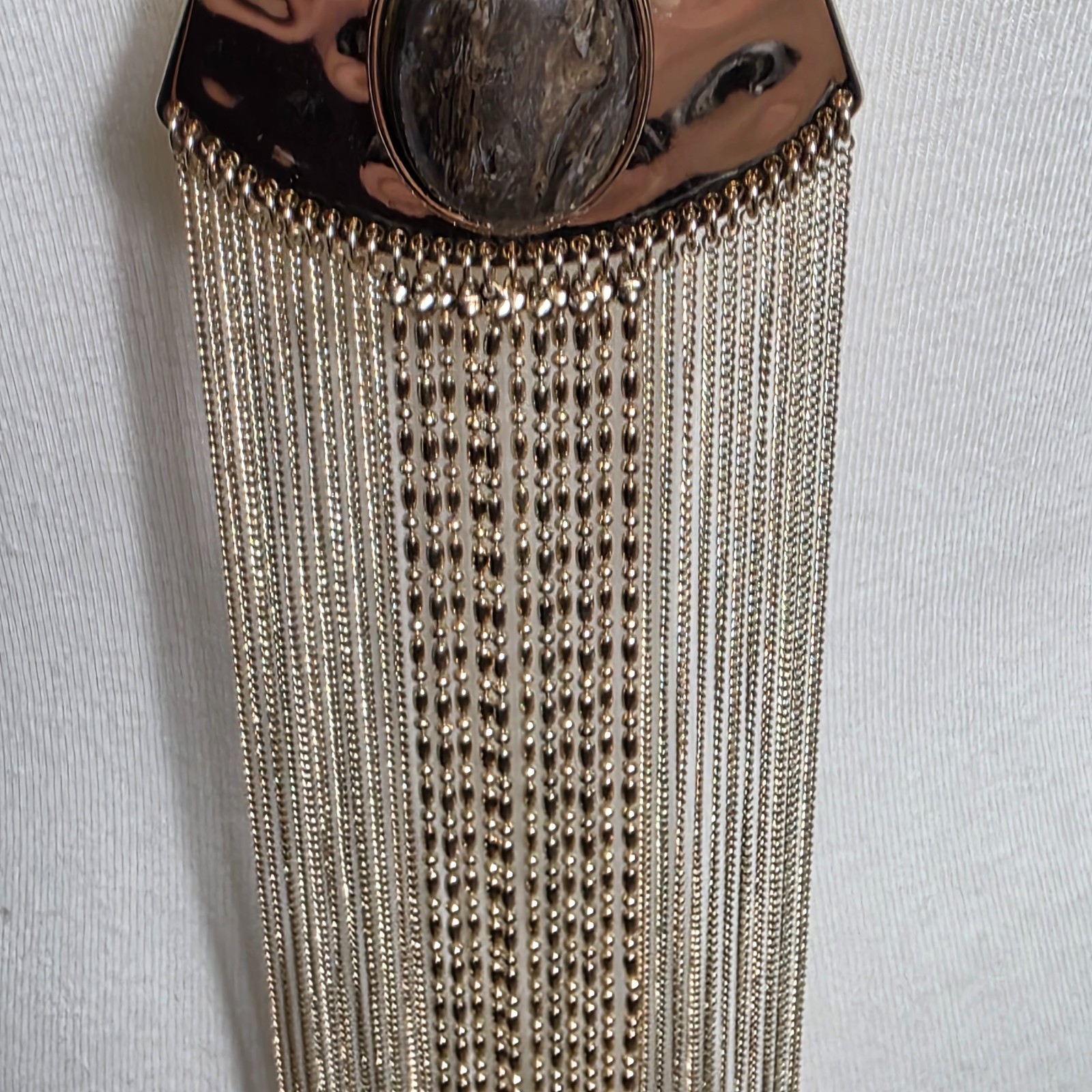 White House Black Market Necklace Shield Shaped Pendant Metal Fringe Tassel