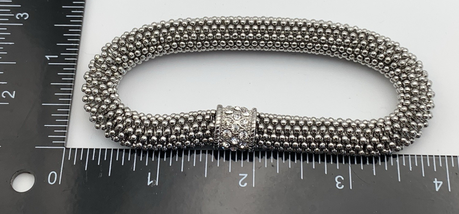 Unique Elastic Stretch Silver Tone Rhinestones Roundelle Spacer Bracelet