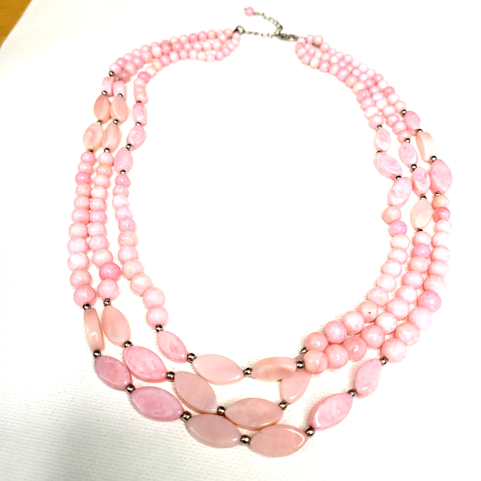 New JTV 925 Marquise Pink Opal gemstone Bead Necklace Triple 18-20″ Sterling